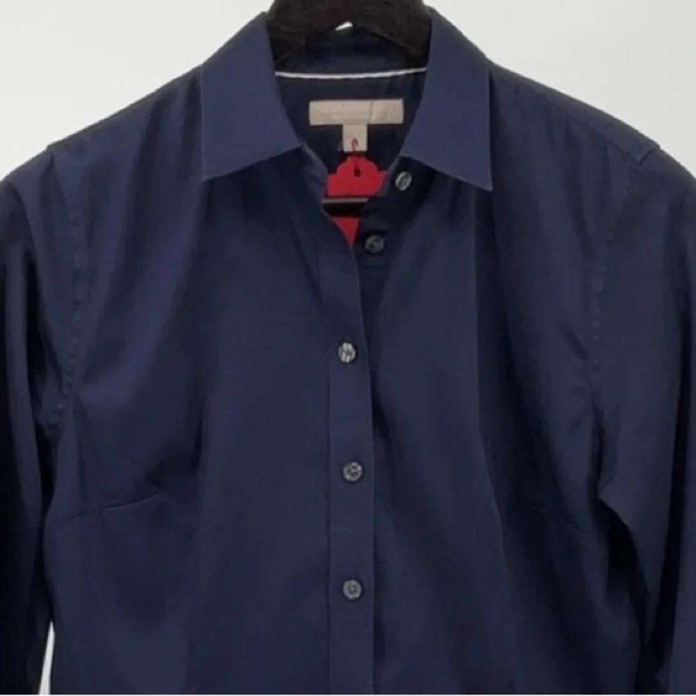 Banana Republic Button Front Shirt Navy Size 8 Stretch Cotton Tailored Fit - Picture 5 of 12